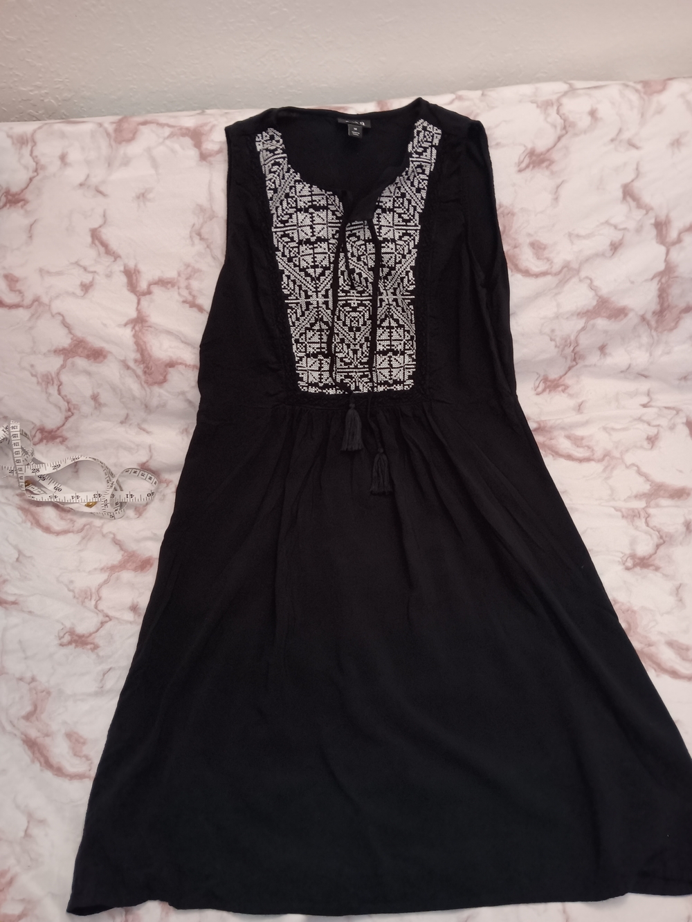 Black Embroidered V-Neck Midi Dress